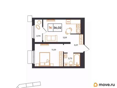 1-комн. квартира, 36.02 м&sup2;