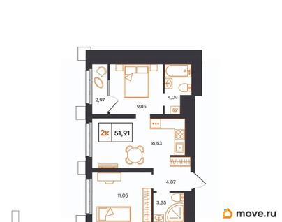 2-комн. квартира, 51.91 м&sup2;