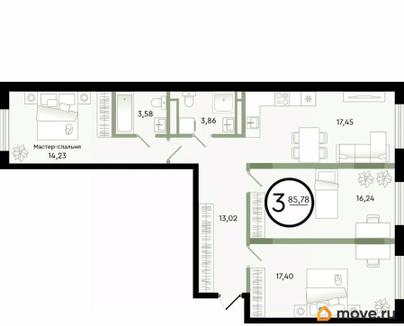 3-комн. квартира, 85.78 м&sup2;