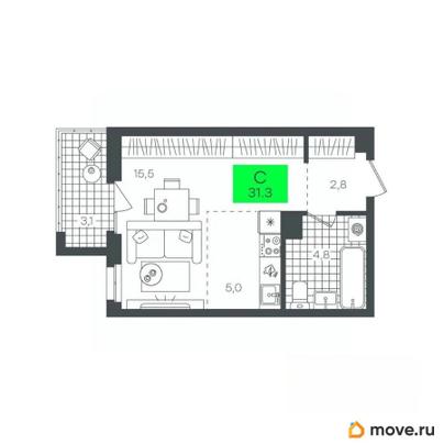 студия, 31.35 м&sup2;