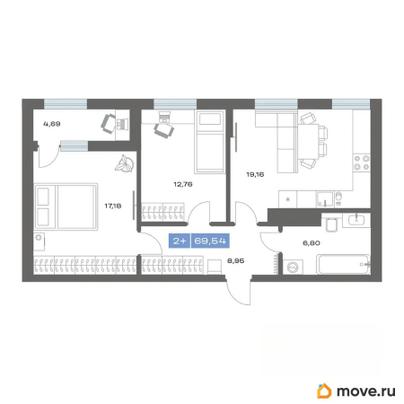 2-комн. квартира, 69.49 м&sup2;