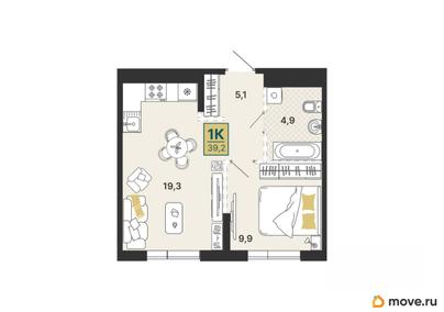 1-комн. квартира, 39.2 м&sup2;
