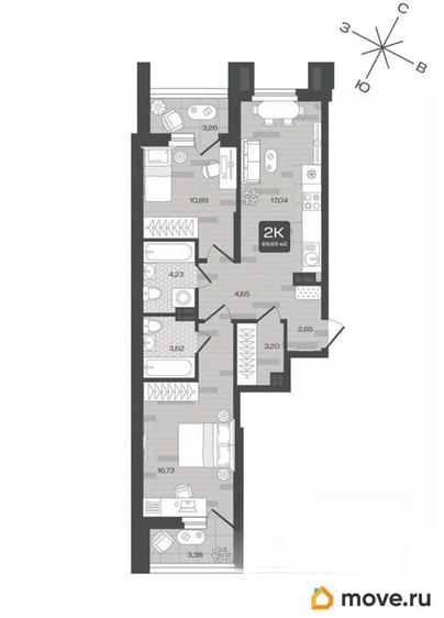 2-комн. квартира, 69.65 м&sup2;