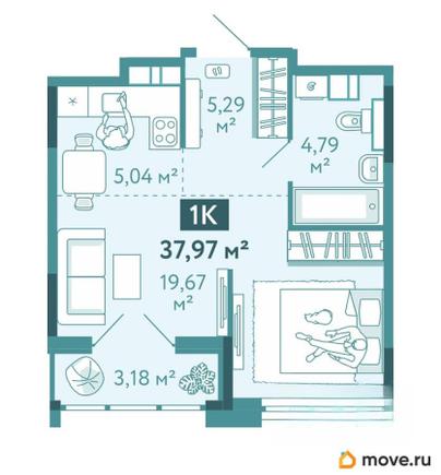 1-комн. квартира, 37.97 м&sup2;