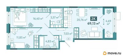 2-комн. квартира, 69.13 м&sup2;