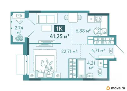 1-комн. квартира, 41.25 м&sup2;