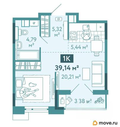 1-комн. квартира, 39.14 м&sup2;