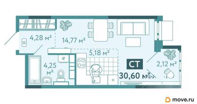 студия, 30.6 м&sup2;