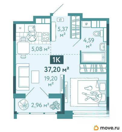 1-комн. квартира, 37.2 м&sup2;
