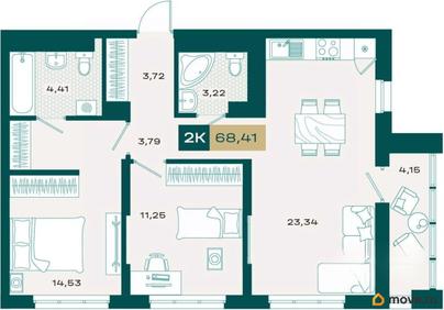 2-комн. квартира, 65.77 м&sup2;