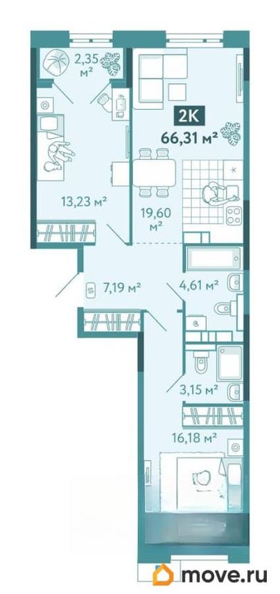 2-комн. квартира, 66.31 м&sup2;