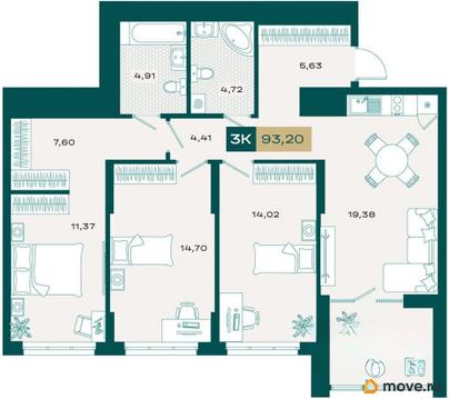 3-комн. квартира, 89.5 м&sup2;