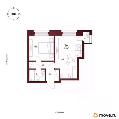 1-комн. квартира, 39.5 м&sup2;