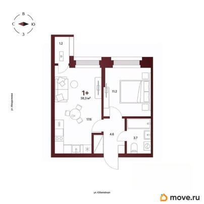 1-комн. квартира, 38.3 м&sup2;