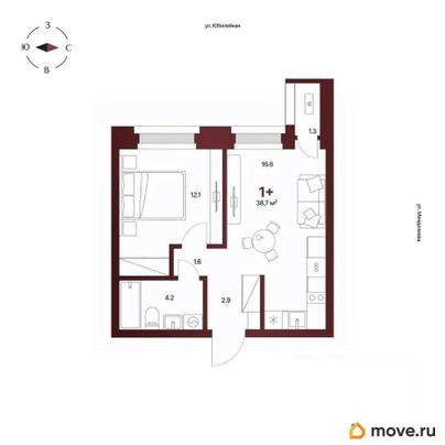 1-комн. квартира, 38.7 м&sup2;