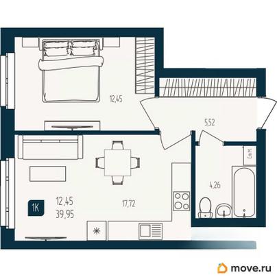 1-комн. квартира, 39.95 м&sup2;