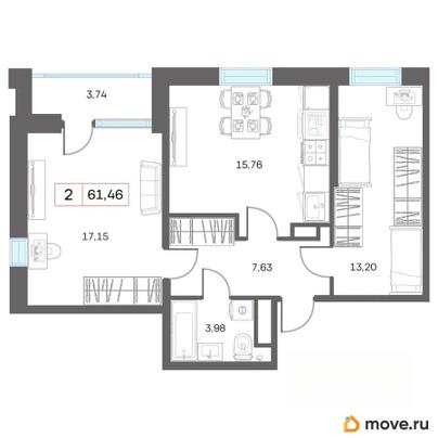 2-комн. квартира, 65.2 м&sup2;