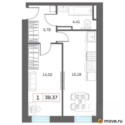 1-комн. квартира, 39.37 м&sup2;