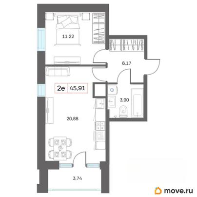 студия, 49.65 м&sup2;