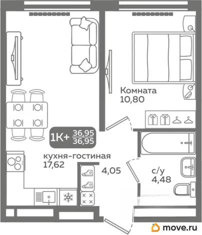 1-комн. квартира, 36.95 м&sup2;