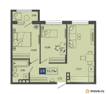 2-комн. квартира, 53.79 м&sup2;