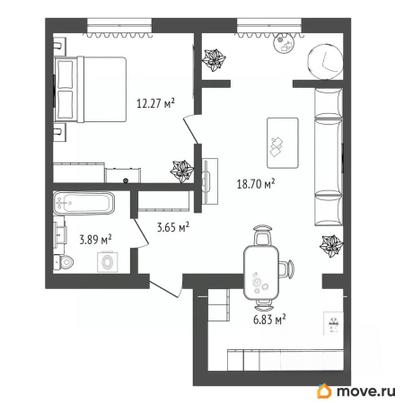 1-комн. квартира, 45.34 м&sup2;