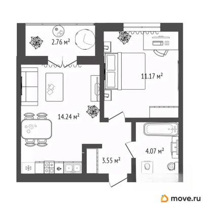 1-комн. квартира, 35.79 м&sup2;
