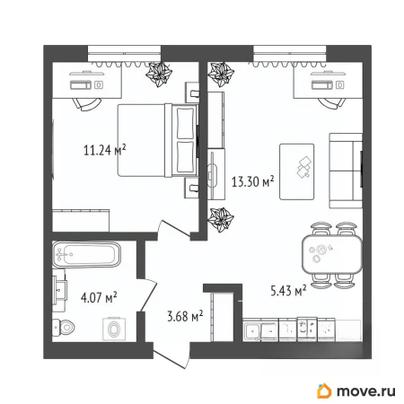 2-комн. квартира, 37.72 м&sup2;