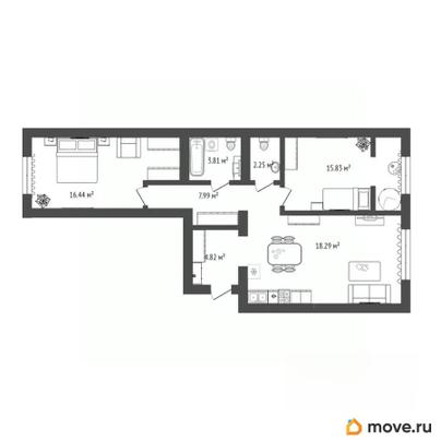 2-комн. квартира, 69.43 м&sup2;
