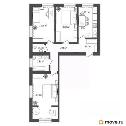 2-комн. квартира, 53.8 м&sup2;