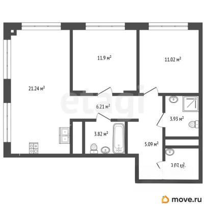 2-комн. квартира, 66.3 м&sup2;