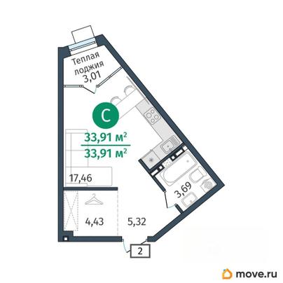 студия, 33.9 м&sup2;