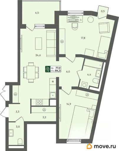 2-комн. квартира, 83.6 м&sup2;