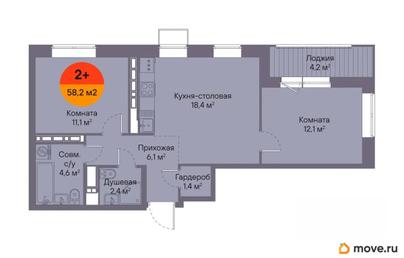 2-комн. квартира, 58.2 м&sup2;