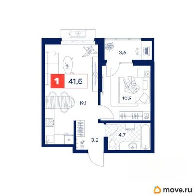 1-комн. квартира, 41.5 м&sup2;