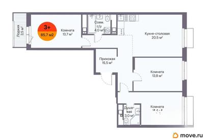 3-комн. квартира, 85.7 м&sup2;