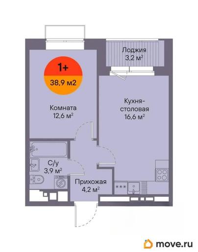 1-комн. квартира, 38.9 м&sup2;
