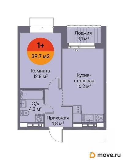 1-комн. квартира, 39.7 м&sup2;