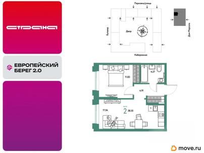 2-комн. квартира, 38.55 м&sup2;
