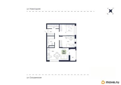 2-комн. квартира, 58.8 м&sup2;
