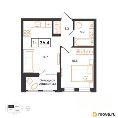 1-комн. квартира, 36.4 м&sup2;