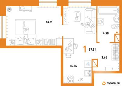 1-комн. квартира, 37.31 м&sup2;