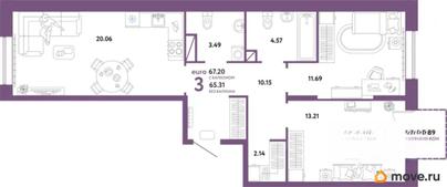 3-комн. квартира, 67.2 м&sup2;