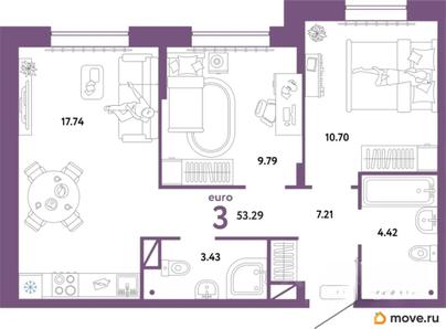 3-комн. квартира, 53.29 м&sup2;