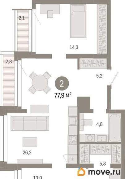 2-комн. квартира, 77.94 м&sup2;