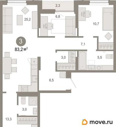 3-комн. квартира, 83.24 м&sup2;