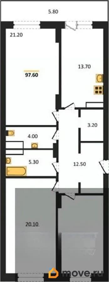 3-комн. квартира, 96.7 м&sup2;