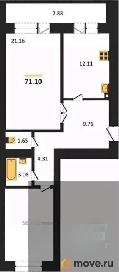 2-комн. квартира, 71.1 м&sup2;