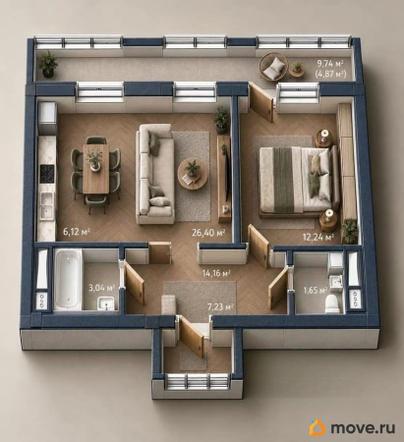 2-комн. квартира, 49.31 м&sup2;