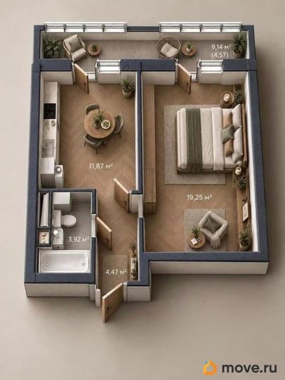 1-комн. квартира, 44.08 м&sup2;